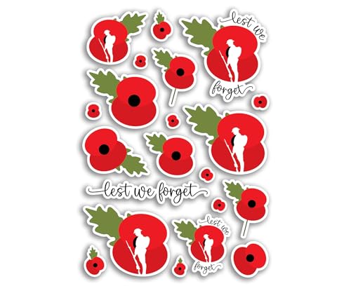 A4 Sticker Sheet Lest We Forget Vinyl Stickers - Remembrance Day Memorial Service Poppy Field Poppies British Flower War Scrapbook #81804