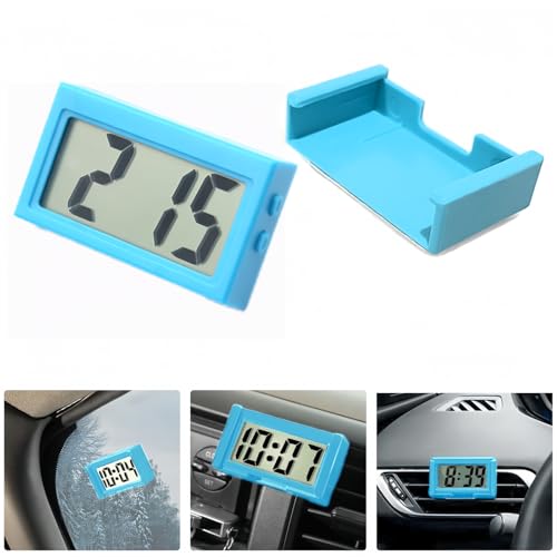 Image of Shudyear Small Digital Clock, with Jumbo LCD Time & Day Display,Mini Automotive Small Digital Clock Battery Operated for Desktop Nightstand Pocket Car Truck Dashboard & Air Vent (1, Blue)