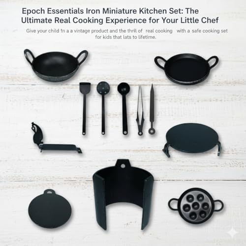 Image of Epoch Essentials Iron Kitchen Set Toys for Kids | Kitchen Set for Girls | Iron Miniature Cooking Set for Girls & Boys | Kitchen Toys for Kids Real Cooking Set