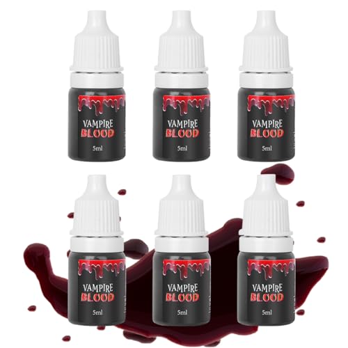 Fake Blood Washable, 6pcs Realistic Drips Sticky Fake Blood, Professional Washable Stage Blood, Fake Blood Makeup Kit for Halloween, SFX Makeup, Cosplay Party, Stage, Horror Film (6 Pcs)