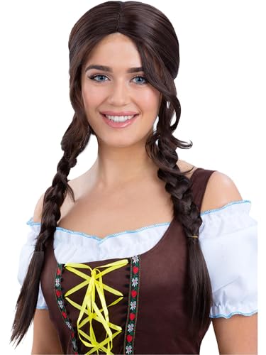 Perruque tressée de soubrette bavaroise marron pour changer de coiffure instantanément en soirée