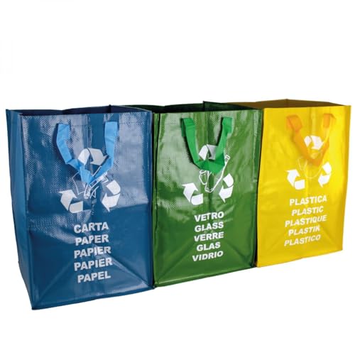 Linxor - Lot de 3 sacs de tri réutilisables pour recyclage des déchets - 130 L