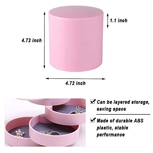 Henglisam Jewelry Organizer, Jewelry Box Earring Holder For Women, 4-Layer Rotating Travel Jewelry Tray Case With Mirror For Bracelets Rings Bracelets (Pink) #TOP3