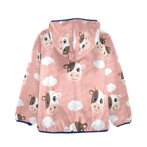 Cow Faces on Pink Toddler Fleece Jacket Girl Boys Hooded Fleece Jacket Coat Warm Outwear Zip-up 3-10T2