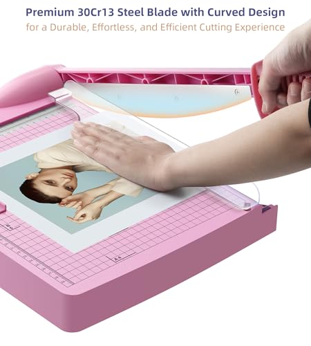 Image of Firbon 12 inch Guillotine Paper Cutter, Heavy Duty 30-Sheet Capacity Trimmer for Cardstock, Photos, Scrapbooking, Office, Classroom, Studio (Pink)