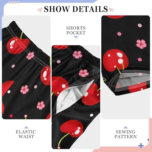 Cherries Flowers Black Cherry Pajama Pants Long Sleep Pant Soft PJ Bottoms Sleepwear4