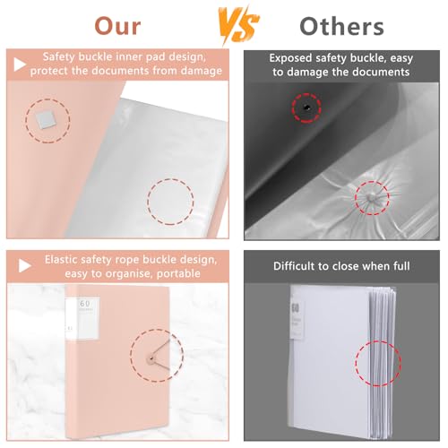 A4 Display Folder, 60 Pockets Display Book Folders, Presentation Folders with Plastic Sleeves & Safety Rope, Suitable for Documents, School, Office & Business Project Use (Pink) - Image 5