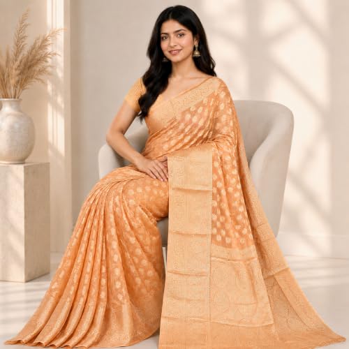 Image of Organza Silk Saree Wedding For Women Banarasi Sadi Original Kanchipuram Pure Rich Pallu Sari With Blouse Piece