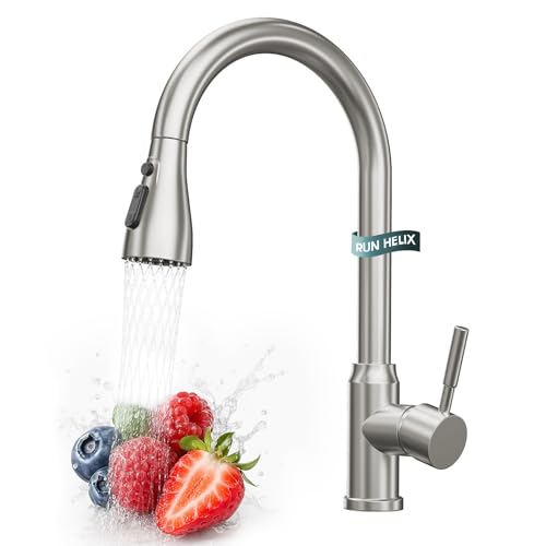Grifo de cocina extensible RUN HELIX de acero inoxidable, cabezal de ducha de 3 funciones con ducha extraíble, grifo mezclador de cocina giratorio 360° y arco alto, grifo de acero inoxidable, cromo