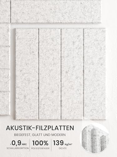 Bumusty 6er-Pack Filz-Pinnwand Streifen-Optik 90 x 60cm,Alternative zu Korktafel,Inkl.40 Klebestreifen,Memoboard,Fotowand & Visionboard Für Büro,Kinderzimmer & Klassenzimmer-Hellgrau