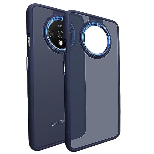 Image of A rtistque Frosted Translucent Back Cover Case for Oneplus 7T | Electroplated Chrome Ring | Raised Camera Edges for Protection | Smooth Sides TPU - Blue