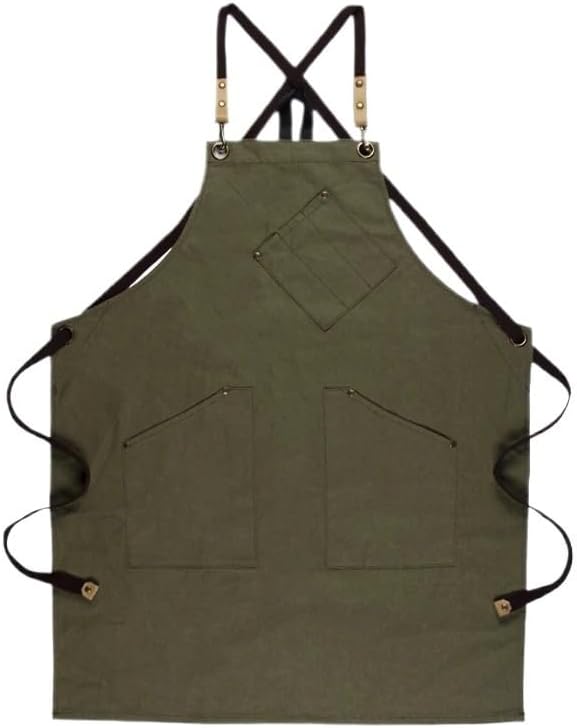 Light Soft Canvas Apron Side Pockets Adjustable Whole Body Hangable Painting Chef Restaurant