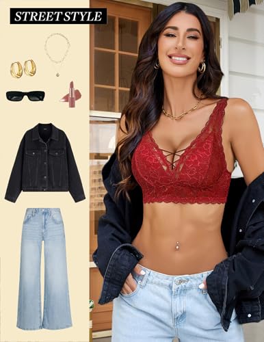 Image of Avidlove Lace Bralette for Women Sexy Unpadded and Unlined Wireless Bra V Neck Criss Cross Everyday Lingerie Bralettes