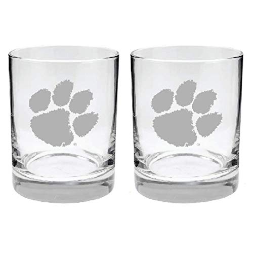 RFSJ Clemson Tigers 2-Sided, Etched Satin Finish, Rock (or Whiskey) Glass - Set of 2, 14 oz