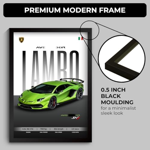Image of Lamborghini Aventador Poster | Framed Lamborghini A4 Sized (31 x 23 cm) | Supercar Frames for Wall, Gift for Boys, Car Poster | Supercar Frames for Wall, Bedroom, Hostel, Study Room (F 025)