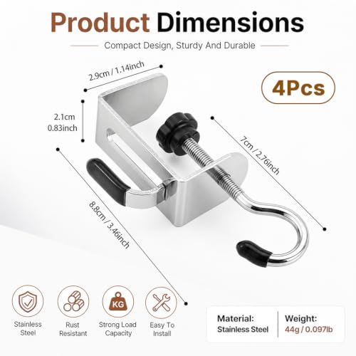 Image of HASTHIP 4PCS Adjustable Purse Hook Heavy Duty Clamp Hook for Table Desk