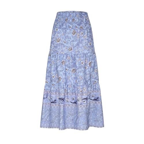 Long Skirts for Women Summer Flowy Boho Floral Maxi Skirt High Waist A Line Pleated Skirts Beach Vacation Outfits3