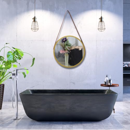 Image of Modern Elegance Round Wall-Mounted Mirror Metal Framed Wall Mirror Bathroom Mirror Living Room Mirror Home Decor Mirror 18 x 18 Inches Golden MF 75