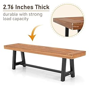 Mfstudio outdoor patio bench 63 long rectangular acacia wood dining picnic furniture benches for backyard garden lawn porch  urban country home decor