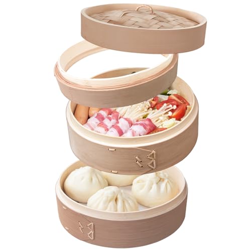 DQCORAL プレミアム炭化竹 防カビ性能アップ せいろ 蒸し器 24cm 2段 単品【オリジナルレシピ本 + 高さ調整輪 + シート100枚 + 紙ヤスリ(ささくれ防止用) + ブラシ付】 職人手作り 中華せいろ 天然竹 蒸篭 業務用 蒸し料理 茶わん