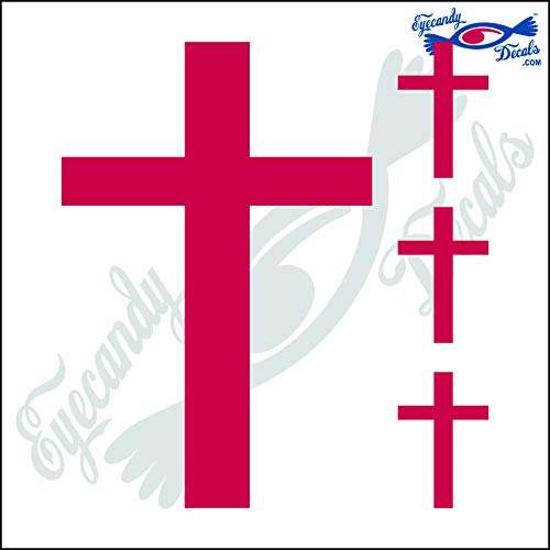Image of Cross Plain 6 inch Plus 3 Small Decal Sticker RED