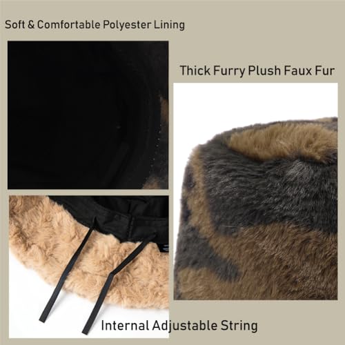Image of Bucket Hat Women Furry Fuzzy Bucket Hats for Ladies, Winter Warm Fluffy Plush Faux Fur Hat for Women