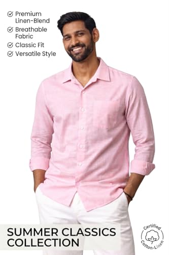 Image of Men's Linen Blend Shirt | Breathable Summer Shirt for Men | Full Sleeve Casual | Classic Fit Solid | Lightweight Comfortable | Summer Classics Collection