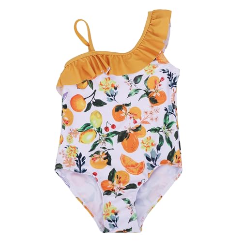 LIZENS Girls' Swimwear One Shoulder Ruffle One Piece Beach Bathing Suit for Girls Fruit Floral Toddler Kids Swimsuit