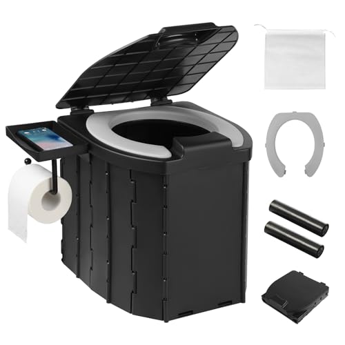 Campingtoilette mit Deckel, Mobile Faltbare Reisetoilette f&uuml;r Drau&szlig;en oder Drinnen, Tragbare Toilette mit Toilettenbeutel Papierhalter, Tragkraft...