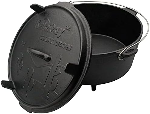 Keleday Cast Iron Dutch Oven with Lid 5 Quart Pre-Seasoned Cast Iron Pot 3 Legs Dual Usage Skillet Lid and Pot for Camping Cooking 2 in 1 Dutch Oven Pot