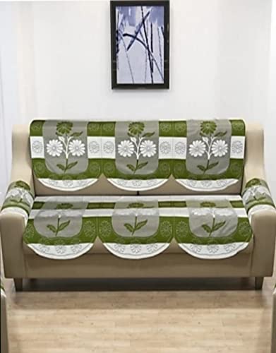 Croox Beautiful Cotton Floral Print 3 Seater Sofa Covers with Arms Slip (Green)