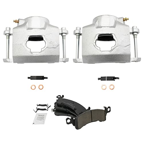 Image of TRQ Front Brake Caliper Set Brake Pads Ceramic Compatible with 87-92 Cadillac 79-95 Chevrolet 79-91 GMC