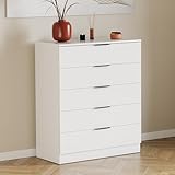Vida Designs Trega 5 Drawer Chest of Drawers White - Compact Space-Saving Bedroom Storage Unit - 90Hx66Wx36Dcm - Anti-Bowing Support, Modern Black Handles, Glide Runners - Ideal for Bedroom & Nursery
