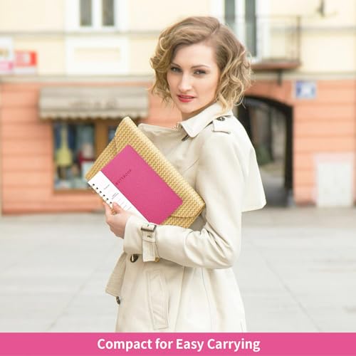 Image of Spiral Notebook-5.75 inch x 8.125 inch College Ruled Journal with Inner Pockets and 160 Pages,PU Leather Cover Business Journal, Twin-Wire Binding Notebook Perfect for Office & Home School Supplies Rose Red