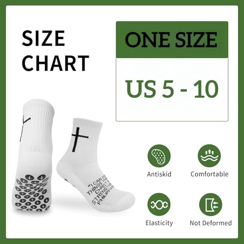 6 Pairs Youth Grip Soccer Socks with Cross - Anti-Slip Grips Kids Socks with Bible for US 5-104