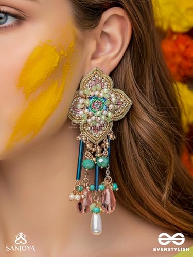 Image of SANJOYA BY EVERSTYLISH Parirapin Whispering Buds Sequins, Beads And Glass Drops Hand Embroidered Earrings Lightweight Jewelry For Women | Party, Festive, Wedding & Gifting