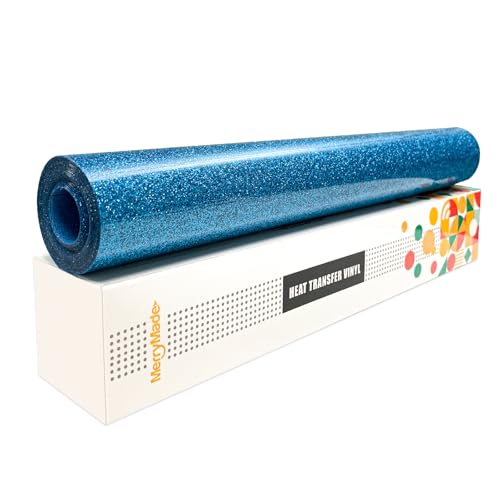 Image of Turquoise Blue Glitter Heat Transfer Vinyl 12 inch x 8 ft HTV for Shirts, Glitter HTV Iron on for All Cutter Machine - Easy to Cut & Weed for Heat Vinyl Design (Turquoise Blue)