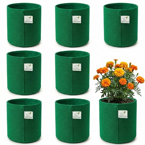 Image of 400 GSM Geo Fabric Round Grow Bags 18x18 Inch, Green Planting Bags for Terrace and Kitchen Gardening Pack of 8