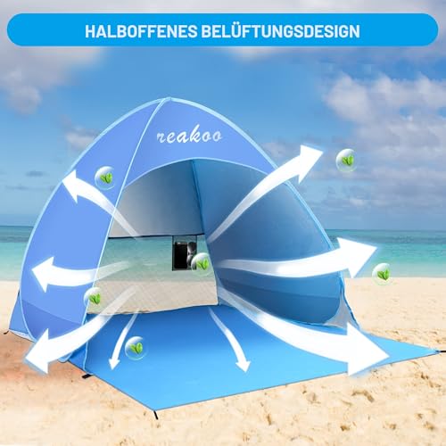 Strandmuschel Pop Up UV Schutz 50+, Tragbar Groß Strand Zelt, Automatisches Strandmuschel, Strandzelt Windschutz Strandzelt für 2-3 Personen, Kleines Packmaß