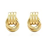 NIXMAX Chunky Small Knot Earrings Gold Silver Geometric Earrings for Women Dainty Real Gold Plated Dangle Drop Hypoallergenic and Lightweight Fashion Trendy Jewelry Gifts (Double)