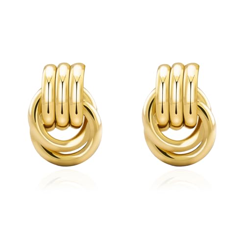 Chunky Small Knot Earrings Gold Silver Geometric Earrings for Women Dainty Gold and Silver Plated Dangle Drop Earrings Hypoallergenic and Lightweight Fashion Trendy Jewelry Gifts