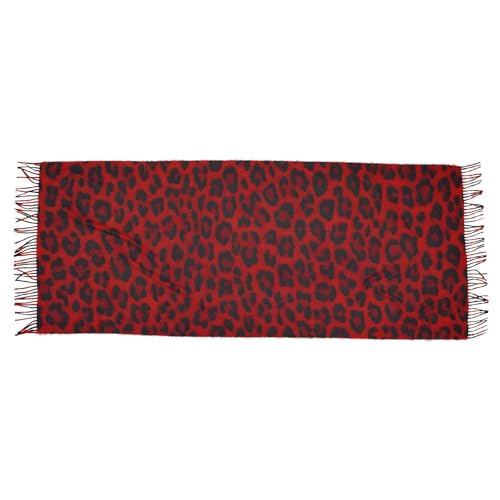 Cashmere Feel Scarf for Women-Red Black Leopard, Warm Soft Single-sided Print, Fashion Pashminas Shawl Wrap Large Size with Tassels2