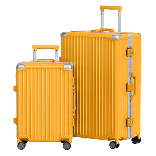 AnyZip Luggage Sets 2 Piece Aluminum Frame Carry On and Checked Suitcase PC ABS Hard Shell TSA Lock No Zipper(Orange, 20/28)