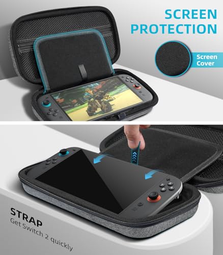 Image of TiMOVO Carrying Case for Nintendo Switch 2 (2025), Gray | Large Capacity, Hard Shell Protective, 10 Game Card Slots, Pockets for Console & Accessories, Portable Travel Pouch