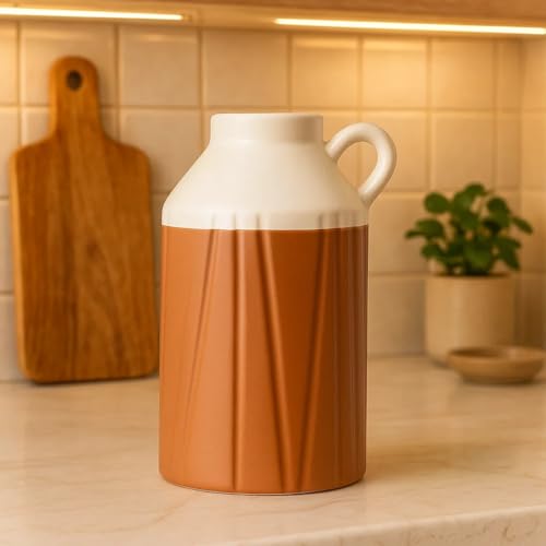 Image of SPHINX Handmade Ceramic Flower Vase - Vintage Dual-Tone Farmhouse Vase - Rustic Ribbed Texture Boho Decor Pampas Grass Vase, Artisanal Home Decor (Vase Only) (Jug Shaped- 8 Inch)