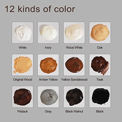 SEISSO Furniture Repair Kit, 12 Colors Wood Filler, Wooden Furniture Repair Cream, Scratch Repair Kit, Repairs Scratches, Stains for Wood Floors Cabinets Doors Beds White and Natural Colors