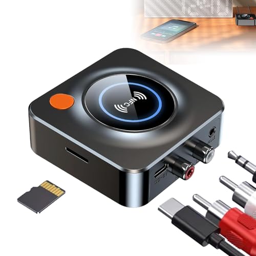 Receptor Bluetooth 5.1 con NFC, adaptador Bluetooth RCA 3.5mm Jack AUX con tarjeta TF Alcance 10m Compatible PC Mac Smartphones Tabletas Receptores AUX y Altavoces de Coche