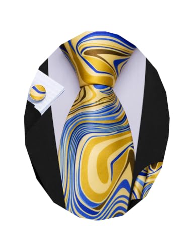 Image of Barry.Wang Designer Mens Tie Sets Silk Necktie Pocket Square Cufflinks