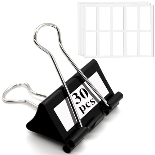 30 Pack Binder Clips with Labels, 2.4 Inch Extra Large...