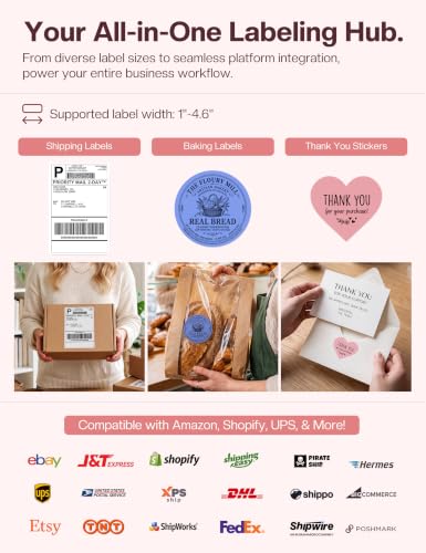 Image of Phomemo PM64D Touchscreen Thermal Label Printer with 500 Pcs Labels,Pink
